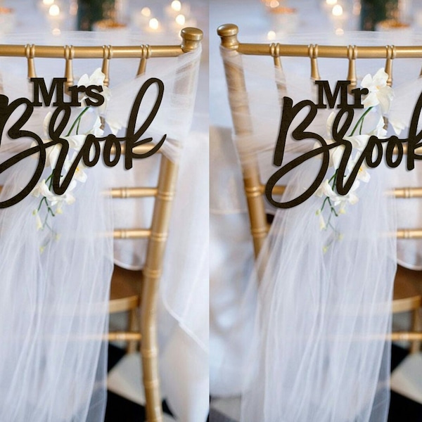 Custom Mr & Mrs Chair Sign Wedding Chair Sign Wedding Decoration Wooden Chair Sign Chair Backs His And Hers Chair Decor Wedding Signs