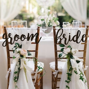 Wedding Chair Sign Bride And Groom Backs Signs Decor Wooden Chair Sign Wedding Sign For Reception Wedding Chair Decor Rustic Wedding Signs image 1