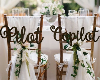 Pilot & Copilot Chair Sign Chair Wedding Chair Sign Wooden Chair Sign Chair Backs Wedding Photo Prop Chair Decor Hanging Wedding Signs