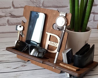 Custom Docking Station Wood Phone Stand Wooden Night Organizer Father Day Gift For Husband Mens Docking Station Boyfriend Gift For Father