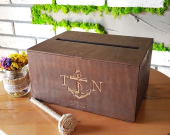 Anchor Wedding Card Box With Slot Wooden Card Box For Guests Wishing Well Box Wedding Card Holder Wedding Money Box Wedding Envelope Box