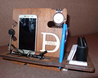 Personalized Wooden Docking Station Phone Stand Wooden Organizer Father Day Gift Custom Docking Station Boyfriend Gift Husband Gift