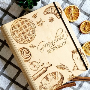 Recipe Journal Personalized Cookbook Christmas Gift Custom Cookbook Wooden Recipe Book Binder Grandma Gift Wife Gift Bridal Shower Gift