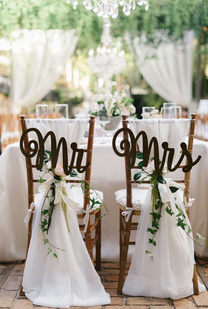Wedding Chair Sign Mr&mrs Chair Sign Wooden Chair Sign Gold Etsy