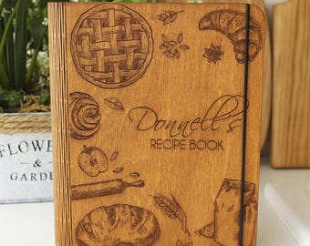 Diario de recetas único, libro de recetas de madera, regalo de Navidad para mamá, carpeta de recetas en blanco, libro de recetas personalizado, libro de cocina familiar, regalo para hija