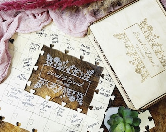 Puzzle de mariage livre d'or livre d'or alternatif en acrylique Puzzle personnalisé livre d'or album de mariage livre d'or en bois panneaux d'invité