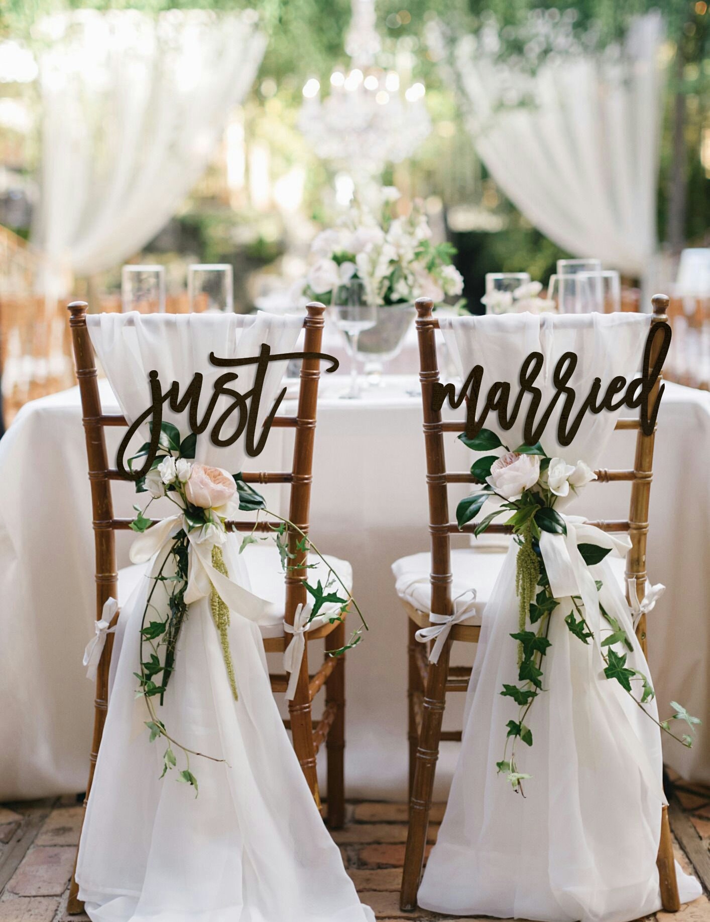 Just Married Chair Sign Wedding Chair Sign Wooden Chair Back Etsy