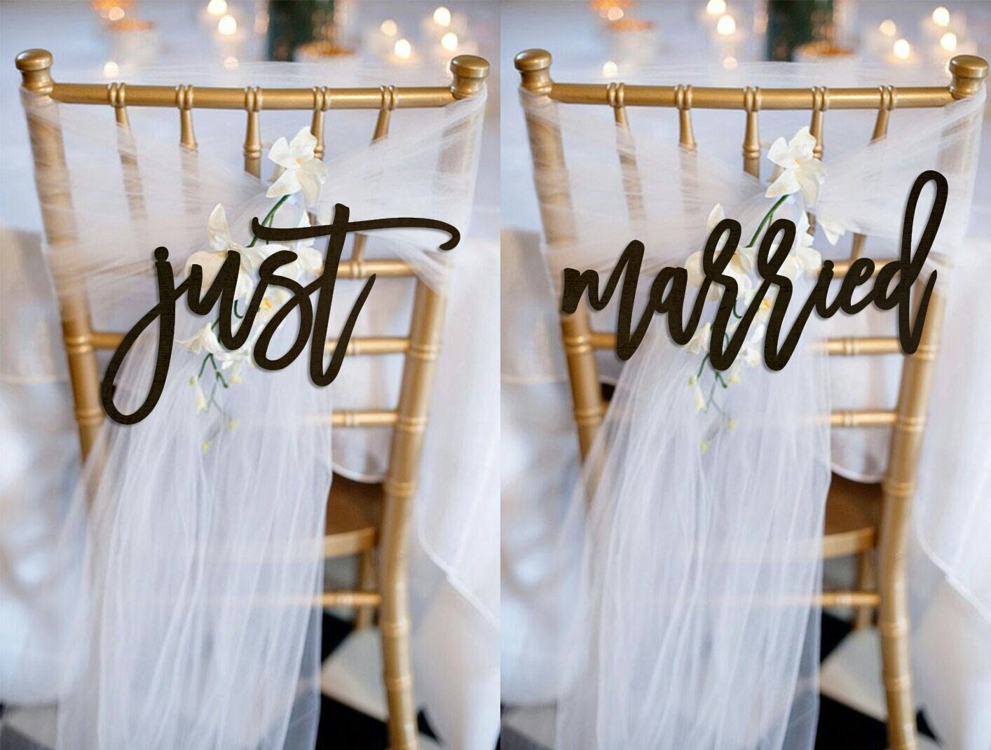 Just Married Chair Sign Wedding Chair Sign Wooden Chair Back Etsy
