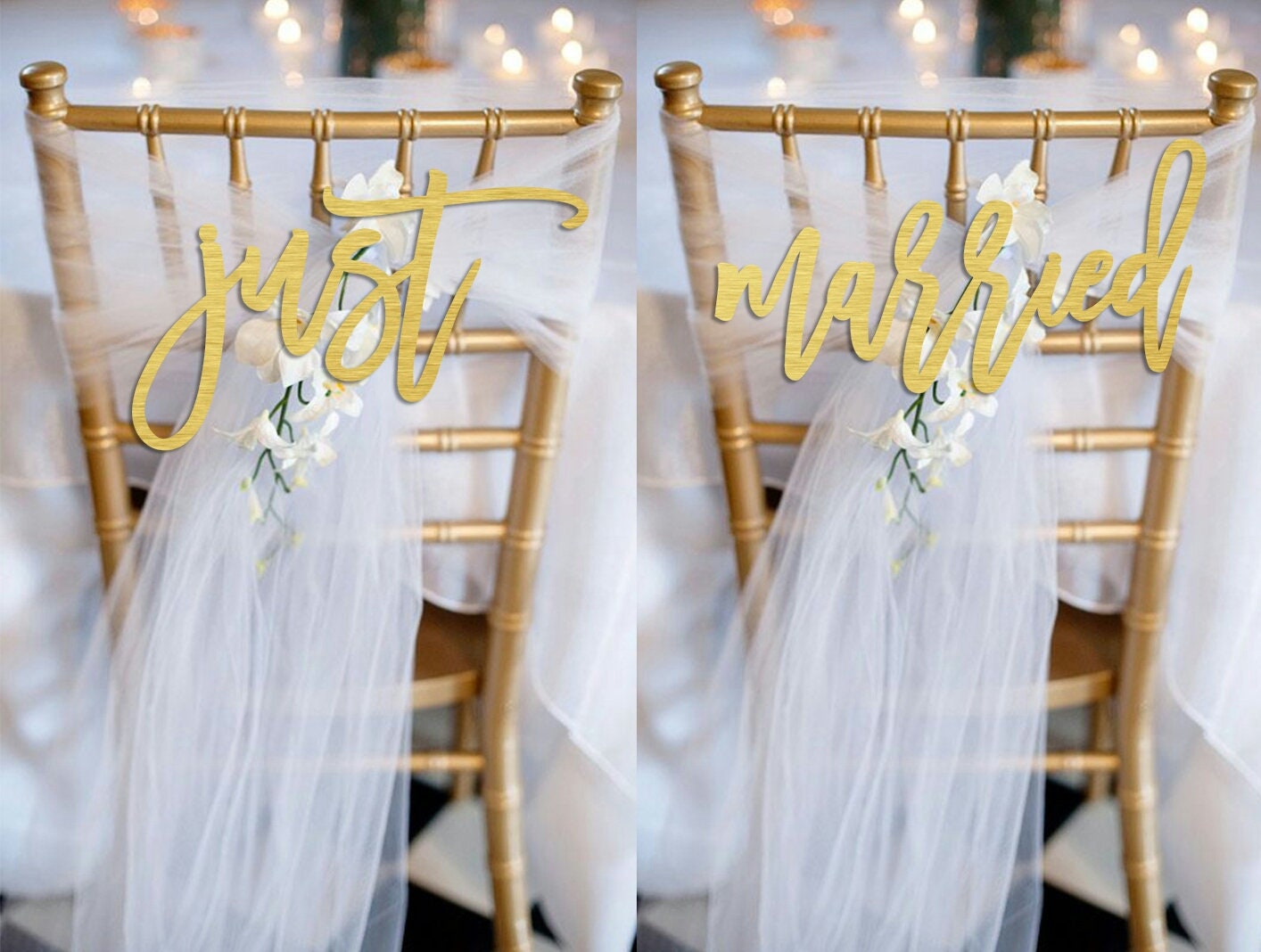Just Married Chair Sign Wedding Chair Sign Wooden Chair Back Etsy