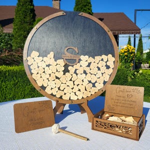 Livre d'or de douche nuptiale de mariage personnalisé Livre d'or de mariage personnalisé Livre d'or alternatif en acrylique, boîte à souhaits bien, décor rustique