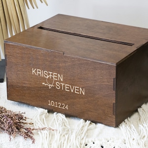 Boîte cadeau de mariage pour cartes de mariage avec fente Boîte de dépôt pour cartes en bois Titulaire de la carte de mariage Boîte à souvenirs en bois Boîte de charité Boîte souvenir