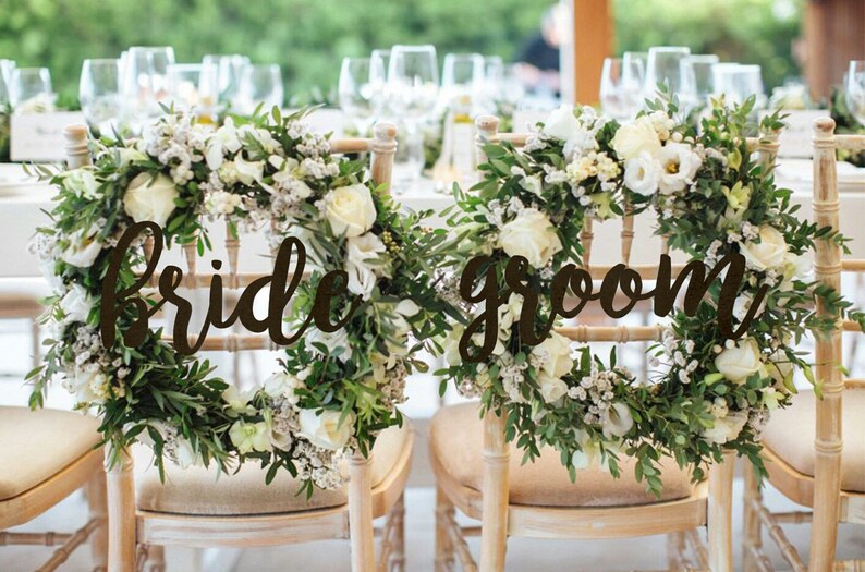 Wedding Chair Sign Bride And Groom Backs Signs Decor Wooden Chair Sign Wedding Sign For Reception Wedding Chair Decor Rustic Wedding Signs image 7