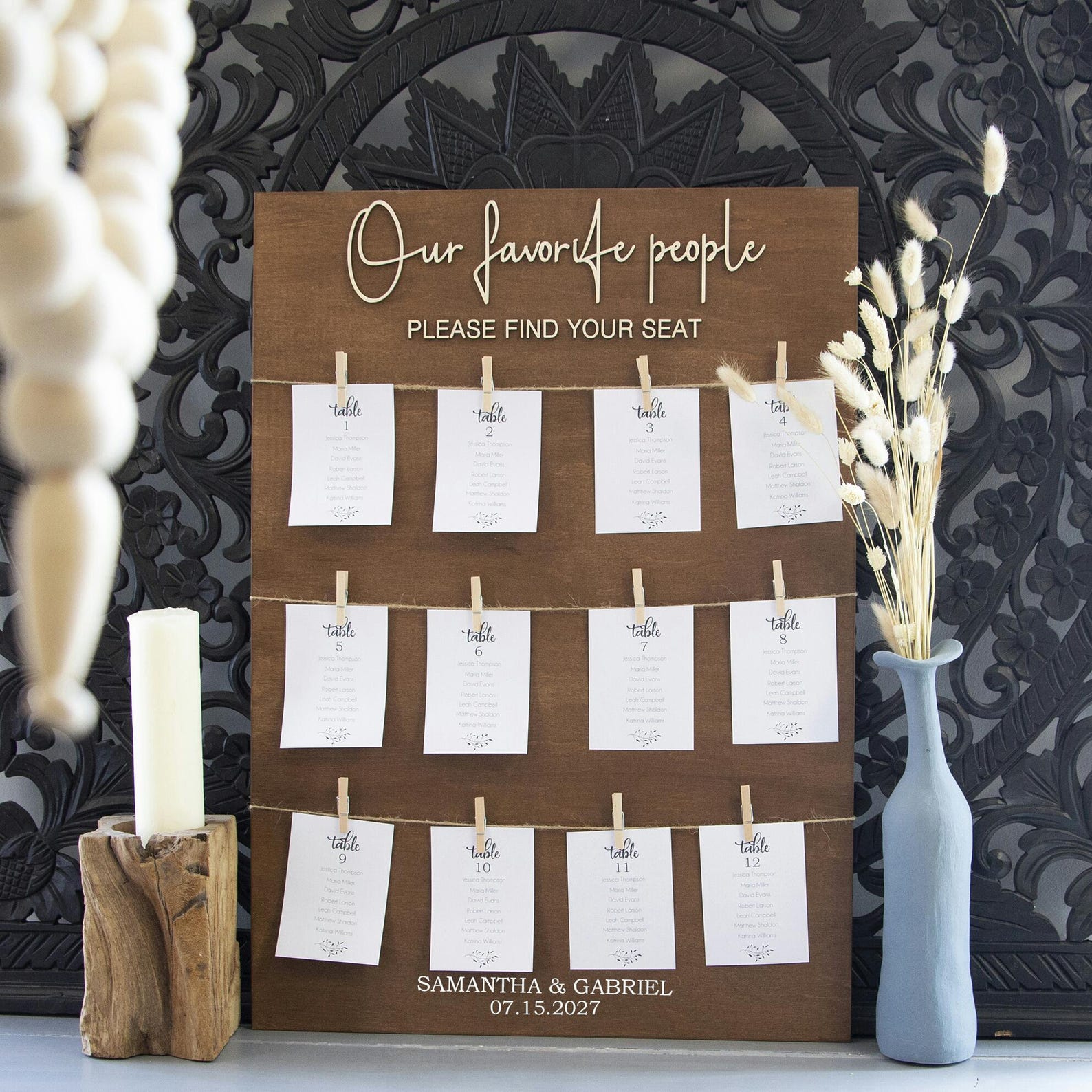 Wooden Seating Chart 3D Wedding Seating Chart Table Assignment Sign ...