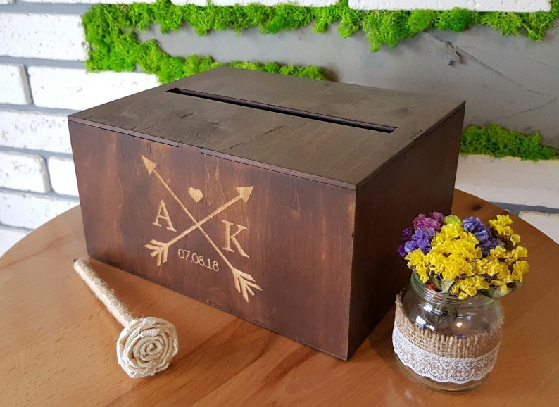 Personalized Wedding Card Box With Slot Wedding Bank Wooden Etsy