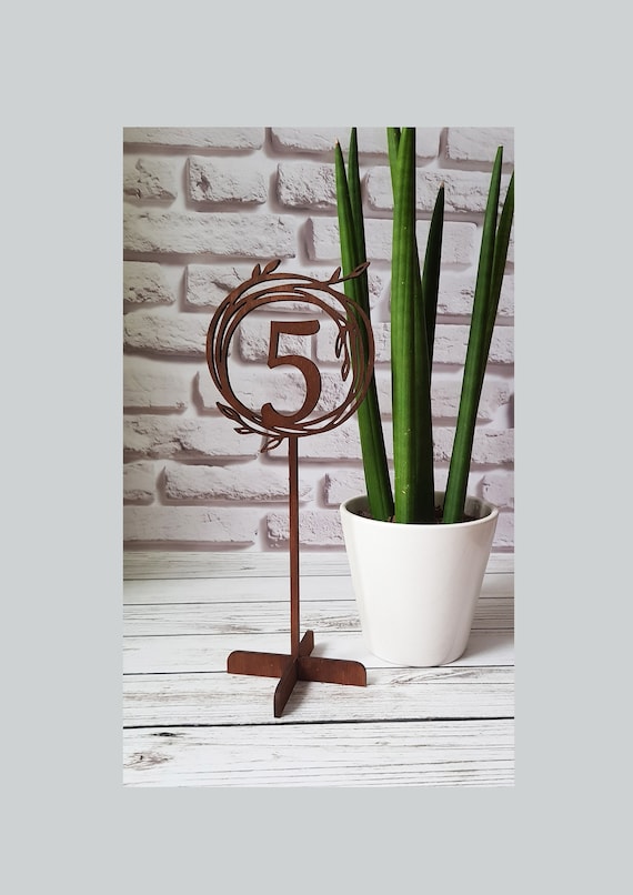 Set of 10 Freestanding wedding wooden table numbers with base//sticks