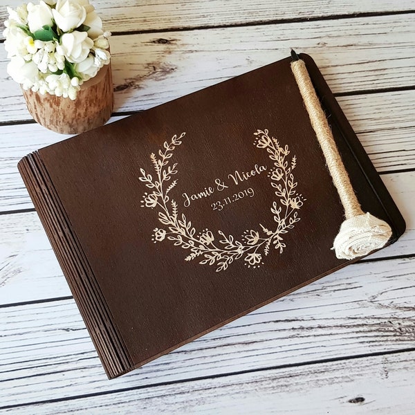 Wedding Guest Book Wooden Guest Book Personalized Guest Book Wedding Set Keepsake Wedding Album Well Wishes Book Wedding Book Rustic Book