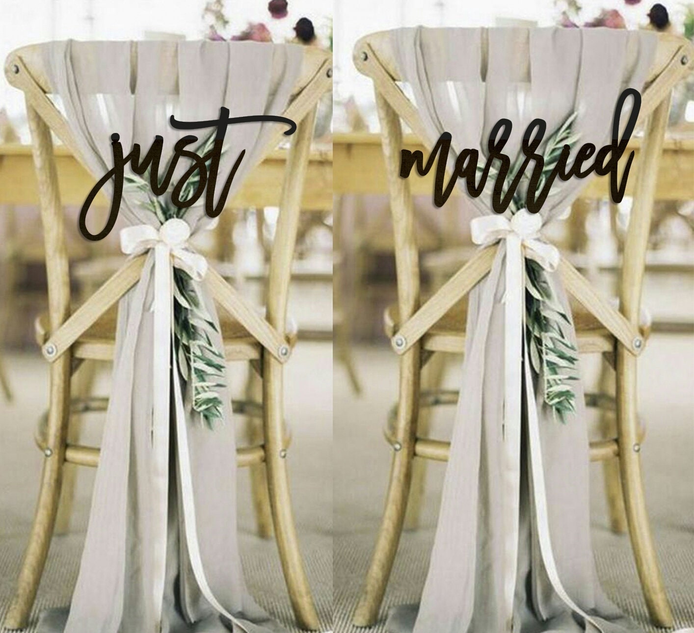 Just Married Chair Sign Wedding Chair Sign Wooden Chair Back Etsy