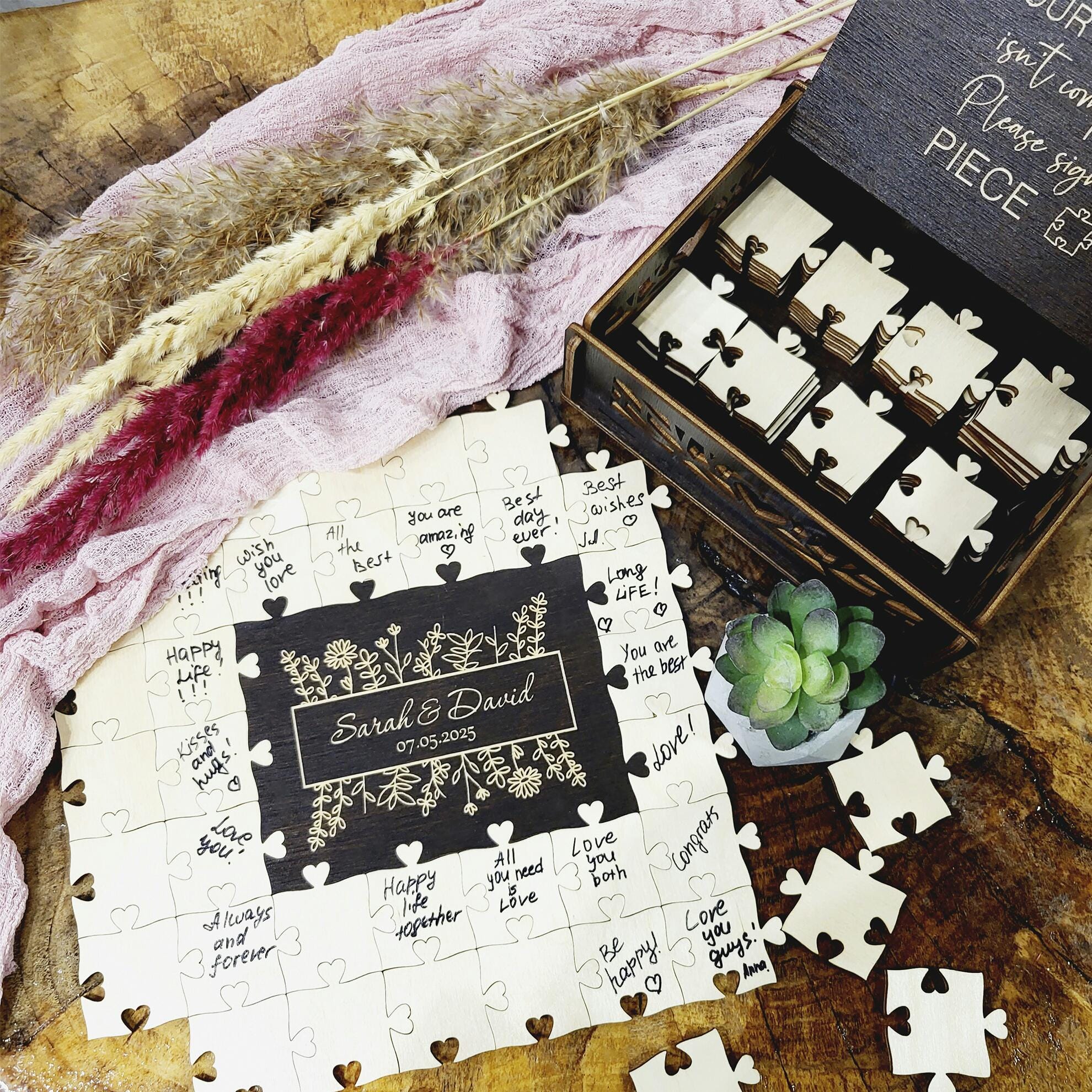 Rustic Wooden Puzzle Guestbook