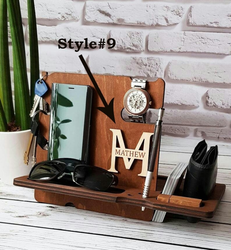 Wooden Docking Station Phone Stand Christmas Gift For Husband Wooden Organizer Boyfriend Gift For Son Dads Gift Custom Docking Station Him image 6