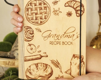Personalized Family Recipe Book Wooden Cookbook Recipe Journal Grandma Gift Christmas Gift For Mom Recipe Storage Kitchen Recipe Book