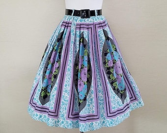 Pristine Posies - 50s 1950s Novelty Print Skirt - Vintage 1950s 50s Border Print Skirt - Swing Skirt - NOS 50s Novelty Print Skirt - 22&quot;W