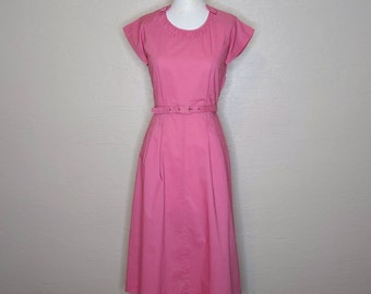 Rosy at the Diner - Vintage Pink 1950s 50s Maisonette Cotton Sateen Day Dress - Vintage 1950s 50s Pink House Dress - Swing Dress - W28”