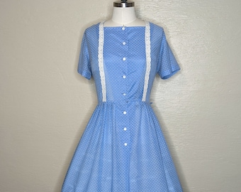 Going Dotty!  Playful Dotted Swiss 1960s 60s Volup Day Dress - Vintage 1960s 60s Shirtwaist Dress - Shirtdress - Circle Skirt - W32”