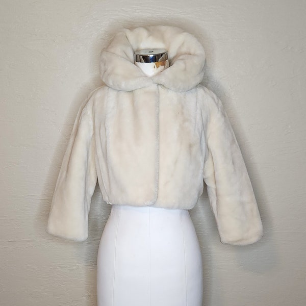 Venus in Faux Furs- White Faux Fur 1960s 60s Cropped Jacket - Denmarks - Vintage 1960’s White Fur Jacket - Evening Jacket - Vegan Fur - S