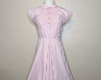 Pintucked Princess - Vintage 1950s 50s Pink Cotton Day Dress - Pink Bibbed 1950s 50s Day Dress - Swing Dress - Baby Pink Lucy Dress - W31”