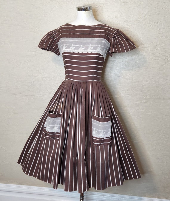 Parallel Lines - Fantastic 1940s 40s Striped Cott… - image 9