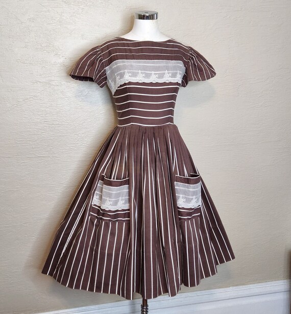 Parallel Lines - Fantastic 1940s 40s Striped Cott… - image 2