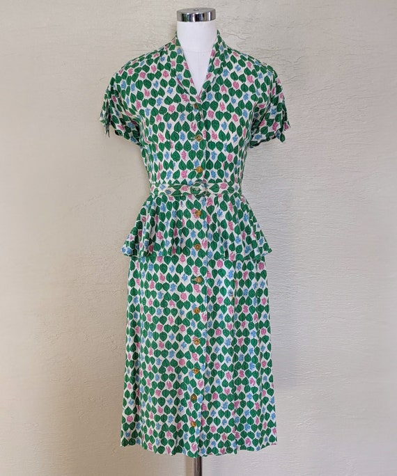Leaves of Sass! Darling 1940s Rayon Peplum Dress