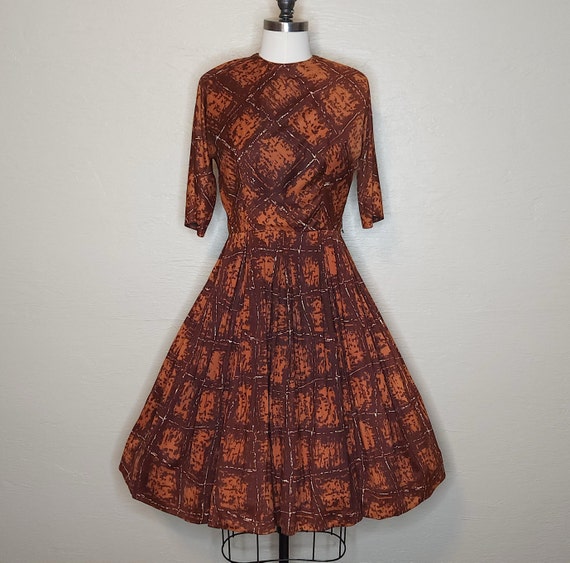 Miss Mary Mac Goes Abstract - 1960s Brown Nylon K… - image 1