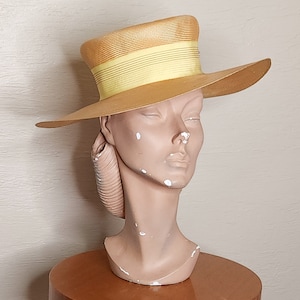 Straw Doll - Vintage 1950s 50s Flirty Wide Brimmed Straw Hat w Ribbon Trim - Betmar Hat - Vintage 50s Straw Picture Hat Beach Hat 20-1/2”