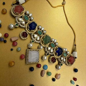 Exquisite fusion  Necklace set designer  with Multicolor Stones and Pearls - Traditional Indian Jewelry