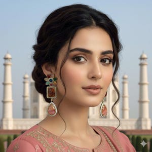 Navratna Gemstone Dangler Earrings | Gold Plated Bridal Jewelry