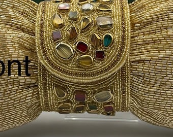 Designer Bollywood embroidery beaded clutch hand bag rare