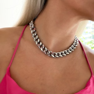 Ultra Chunky Chain Choker, Stainless Steel Jewelry, Thick Silver Chains, Silver Curb Chain Necklace, Toggle, Non Tarnish, Summer