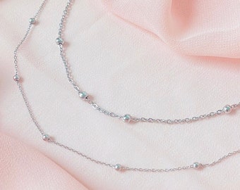 Dainty Silver Satellite Chain • Layering Necklace •  Stainless Steel • Waterproof Jewelry •  Gifts for Her • Minimalist Silver Necklace