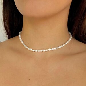 Simple Fresh Water Pearl Necklace/ Classic Pearl Necklace/ OVAL Thin Beaded Necklace / Simple Pearl Choker/ Gifts for Women/ Summer