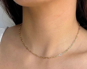 Dainty Gold Paperclip Chain Necklace/ Summer Gift /  Gold Necklace/ Link Chain Choker/ Layered Jewelry / Dainty Gold Chain