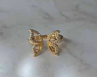 Gold Butterfly Ring / 18K Gold Plated RINGS / Adjustable /Cottagecore Woodland /Butterfly Rings/Statement Butterfly Rings/Summer Gift