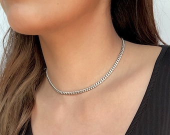 Silver Choker/ 3.5mm Curb Chain Necklace/ Stainless Steel /Silver Necklaces /Curb Chain Chokers / Non Tarnish/ Long Silver Chains/Waterproof