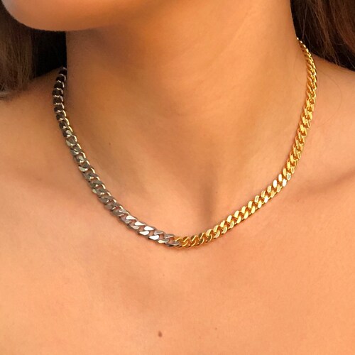 Chunky 18K Gold Plated Choker/ Curb Chain Necklace/ Gold Etsy