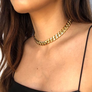 Chunky 18K Gold Plated Choker/ Curb Chain Necklace/ Gold Chokers/ 18K Jewelry/ 18K Gold/Diamond Cut Curb ChainAdjustable