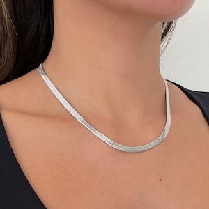 Silver Herringbone Snake Chain Necklace / Stainless Steel Jewelry / Snake Chain /Silver Necklace / Flat Silver Choker