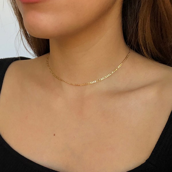 Ultra Dainty Gold Figaro Chain, Link Chain, Gold Necklace, Gold Chain Choker, Simple Gold Necklace, Gifts for Women