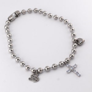 Choker com pingente de corrente de bola grossa, 8 mm, aço inoxidável, pingente de letra personalizado, colar com pingente, cruz, pingentes de coração, presente de dia dos namorados