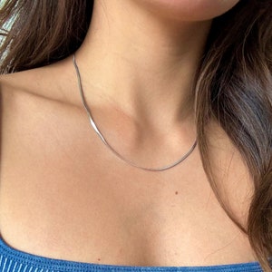 Gold Dainty Snake Chain Herringbone Necklace Layering Necklace Dainty Silver Necklace Minimalist Gold Snake Chain Gifts for Her image 7