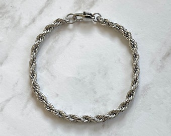 Pulsera de cadena de cuerda de plata / acero inoxidable / 4 mm / pulsera de plata fina / joyería unisex / pulseras de regalo para mujeres hombres / conceptos básicos de joyería de plata